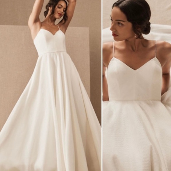 NWT BHLDN Jenny Yoo Piper Fit Flare Ribbed Wedding Dress with Train L375 - Picture 13 of 13